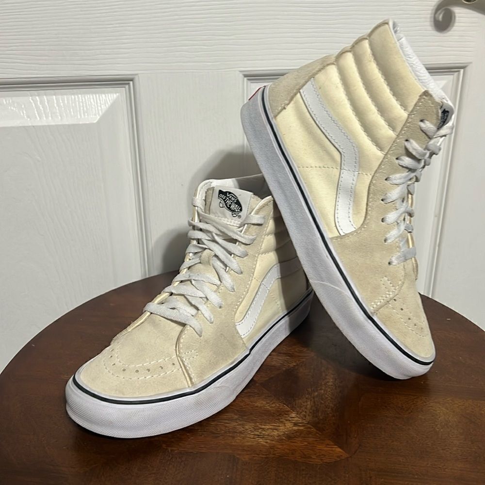 🔥 VANS Sk8 Hi Classic Suede Sneakers sz8 Women / 6.5 Men -Pale Yellow Cream EUC